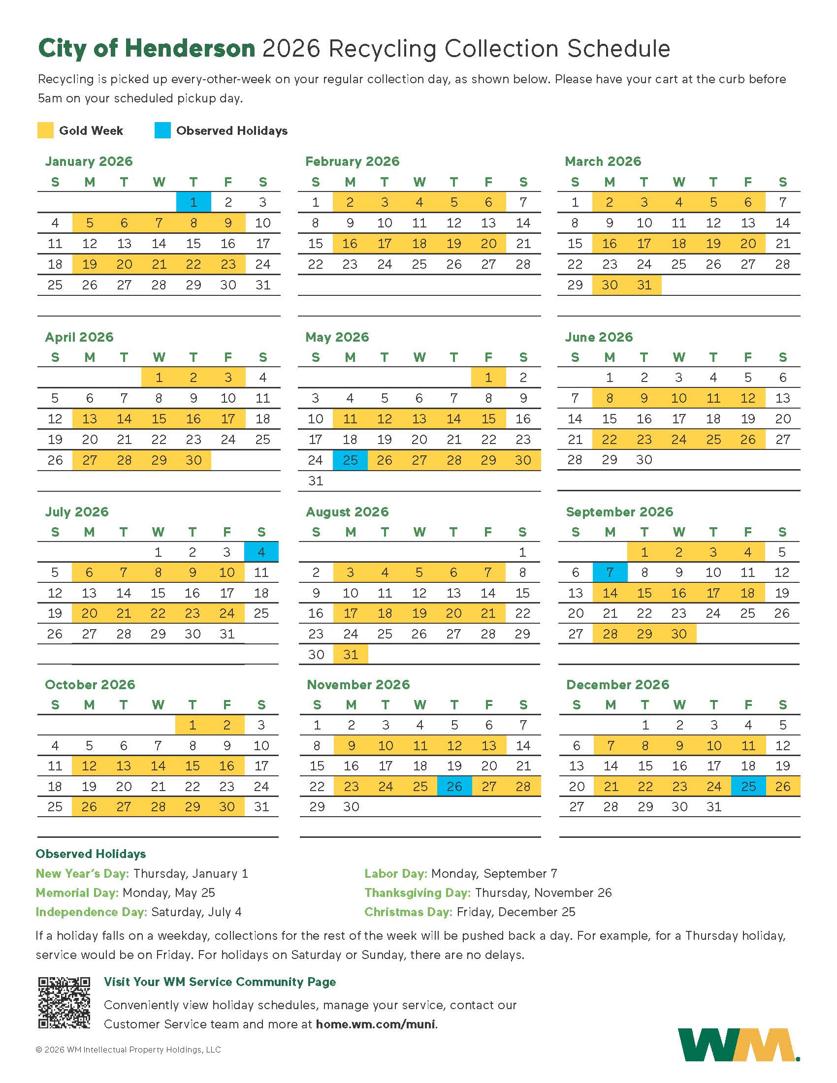 2026 Recycling Schedule